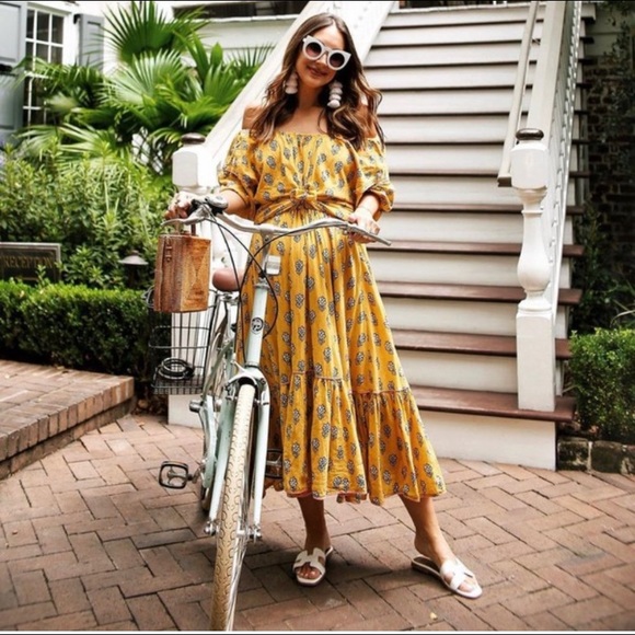 RHODE yellow frida off the shoulder dress - Picture 2 of 7